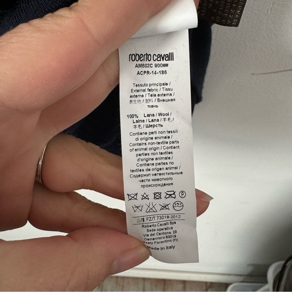 Roberto Cavalli Polo Shirt 100% Wool Knit Navy Blue Snake Print Mens Medium - Picture 11 of 13